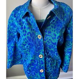 St. John Sport 3pc Outfit Set Jacket Tee Pants Blue Green Cotton Stretch XL